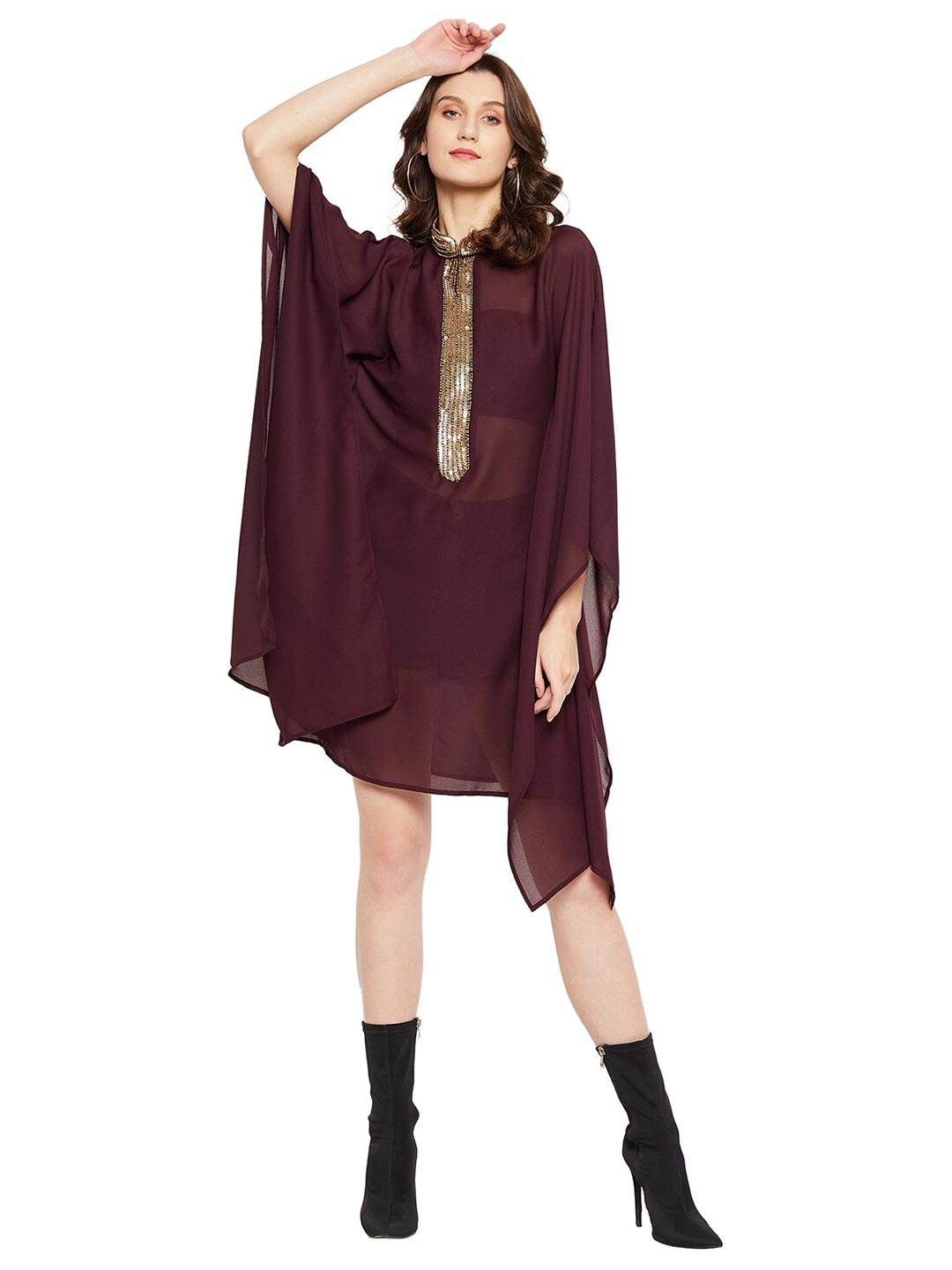 

LY2 Magenta & dark sienna A-Line Dress