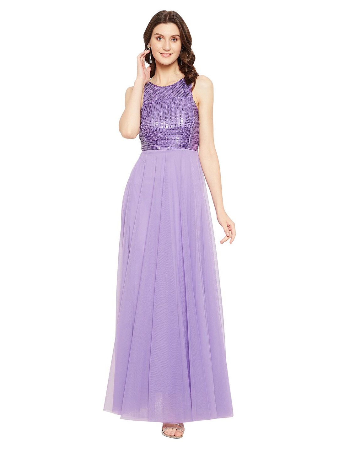 

LY2 Purple & sheer lilac Net Maxi Dress