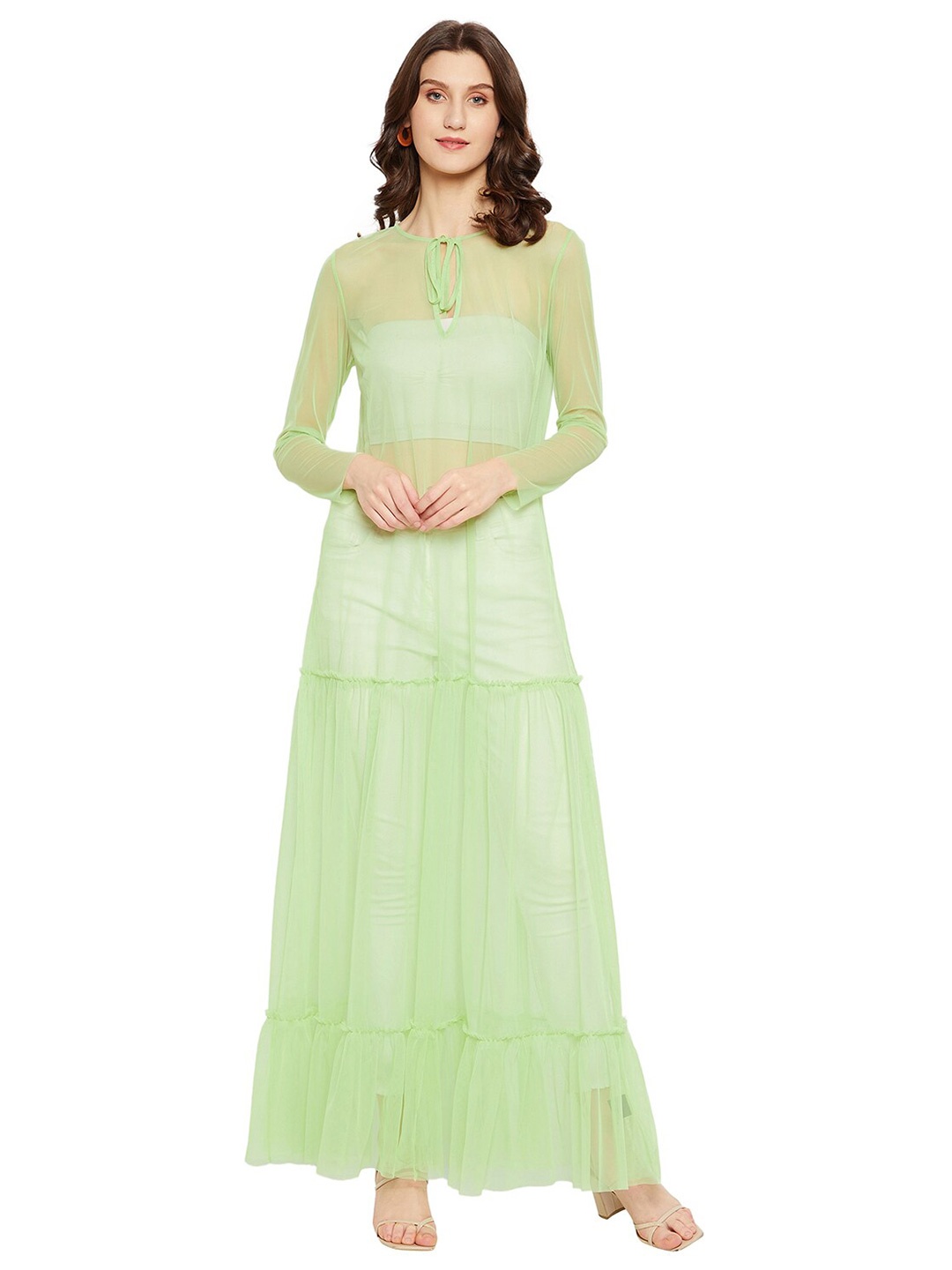 

LY2 Green & pistachio green Net Maxi Dress
