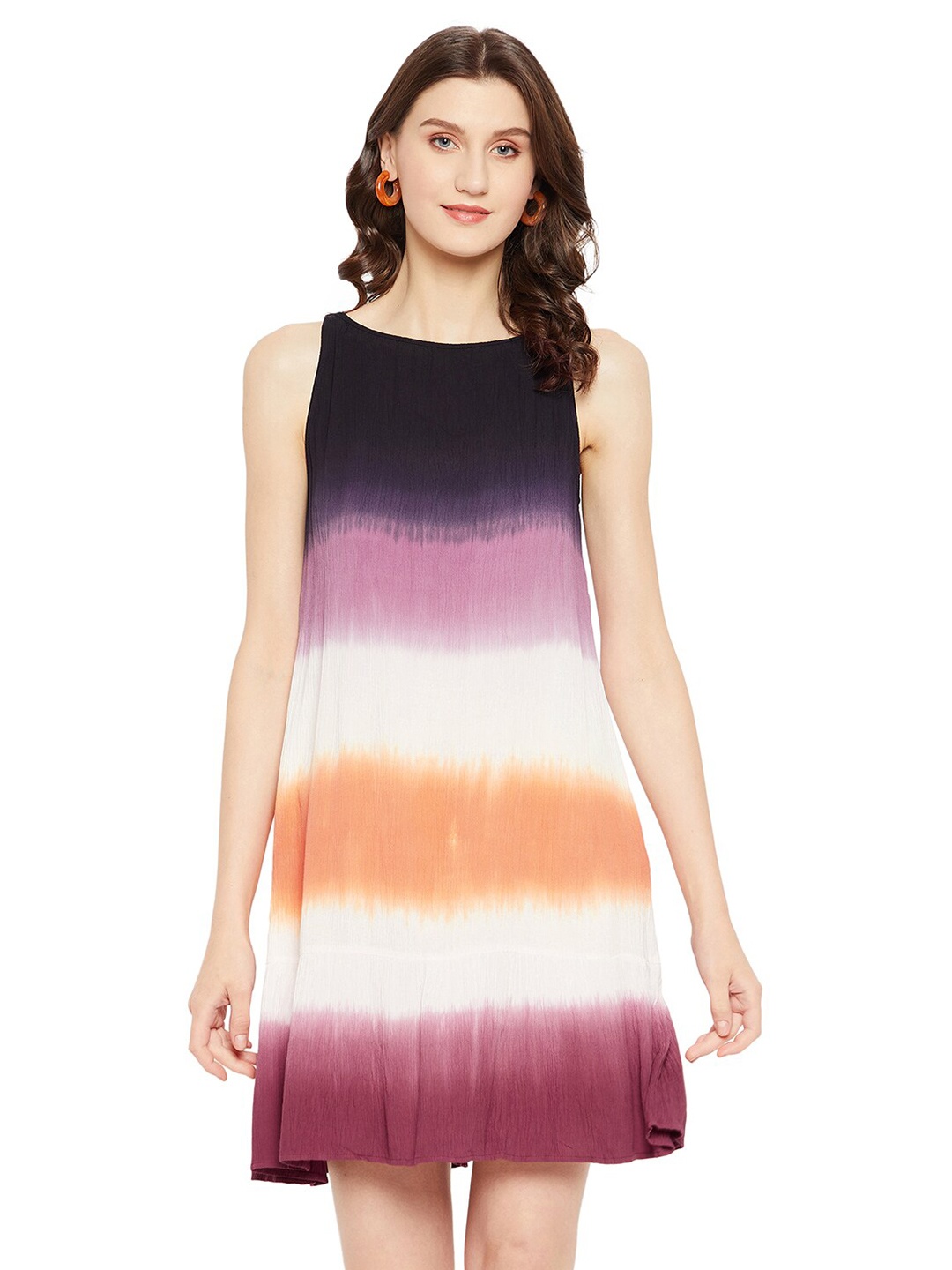 

LY2 Multicoloured & white alyssum Tie and Dye Dyed Crepe A-Line Dress, Multi