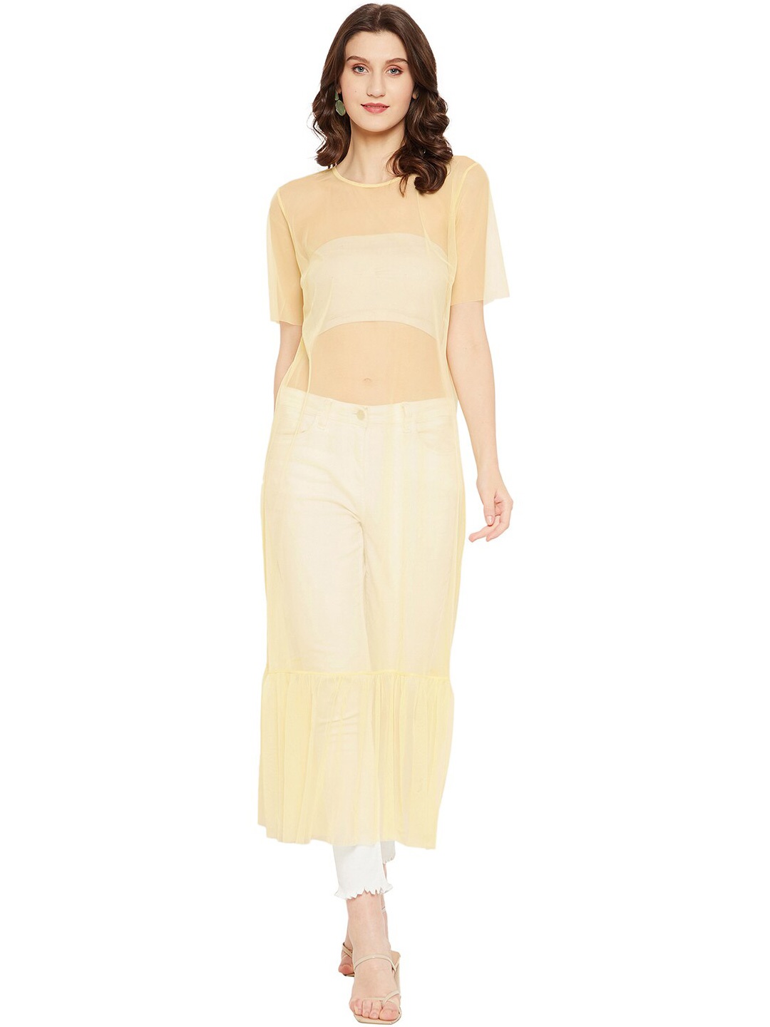 

LY2 Yellow & autumn blonde Net Maxi Dress