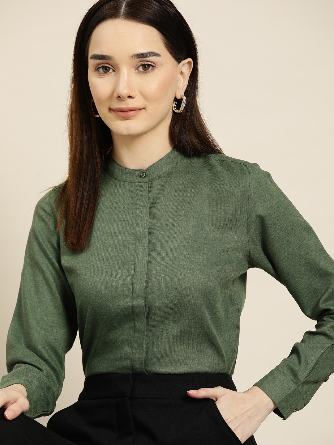 

Hancock Women Green Standard Slim Fit Pure Cotton Formal Shirt
