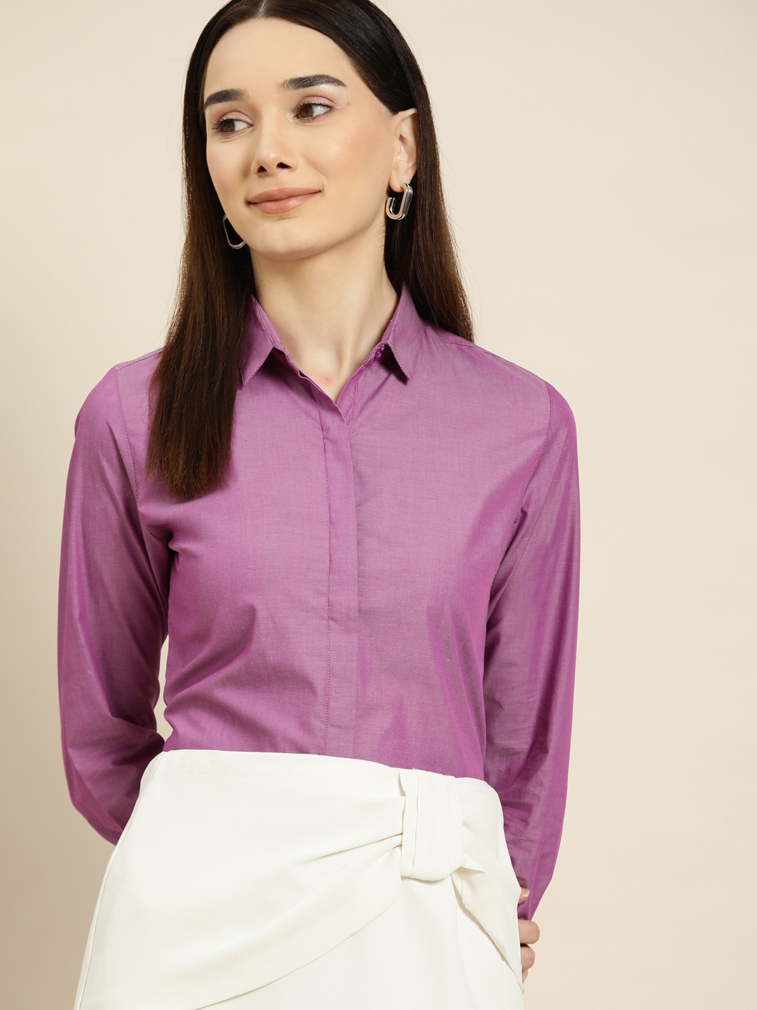 

Hancock Women Purple Standard Pure Cotton Slim Fit Formal Shirt