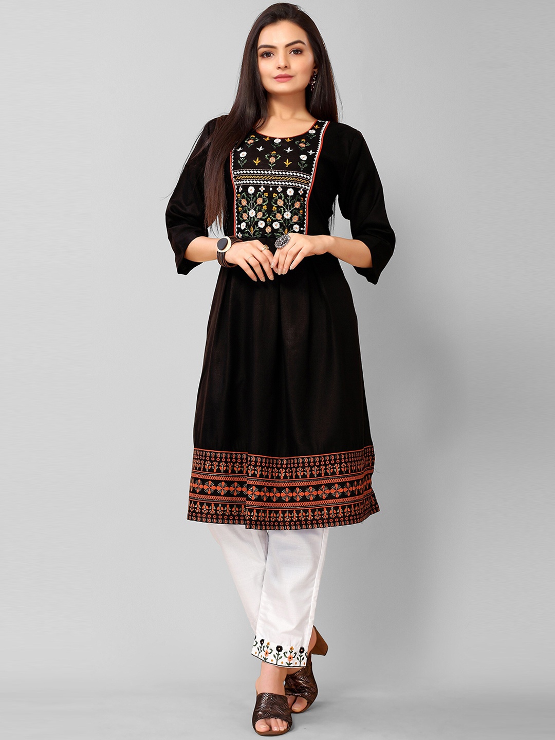 

KALINI Women Black Bandhani Embroidered Thread Work Kurta with Trousers & With Dupatta