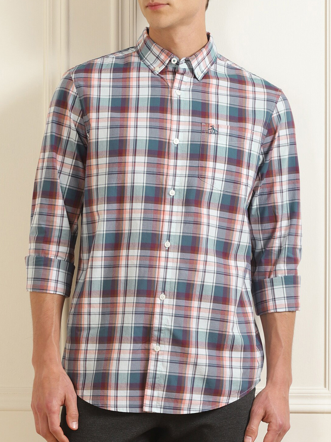 

Original Penguin Men Green Tartan Checks Checked Formal Shirt