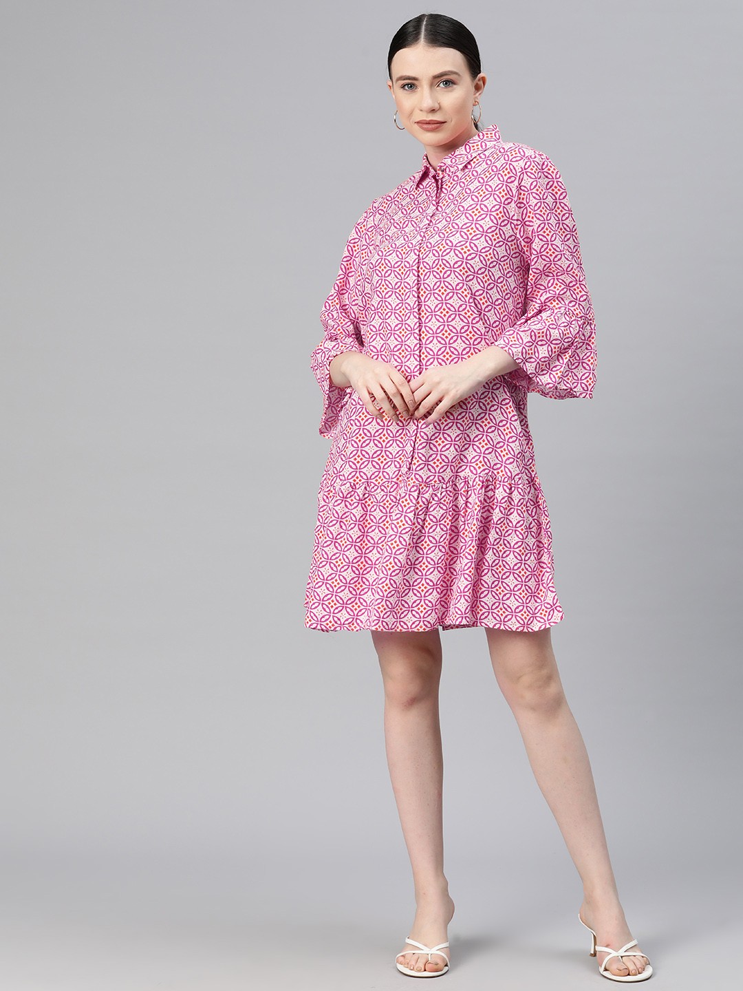 

Marks & Spencer Ethnic Motifs Print A-Line Dress, Pink