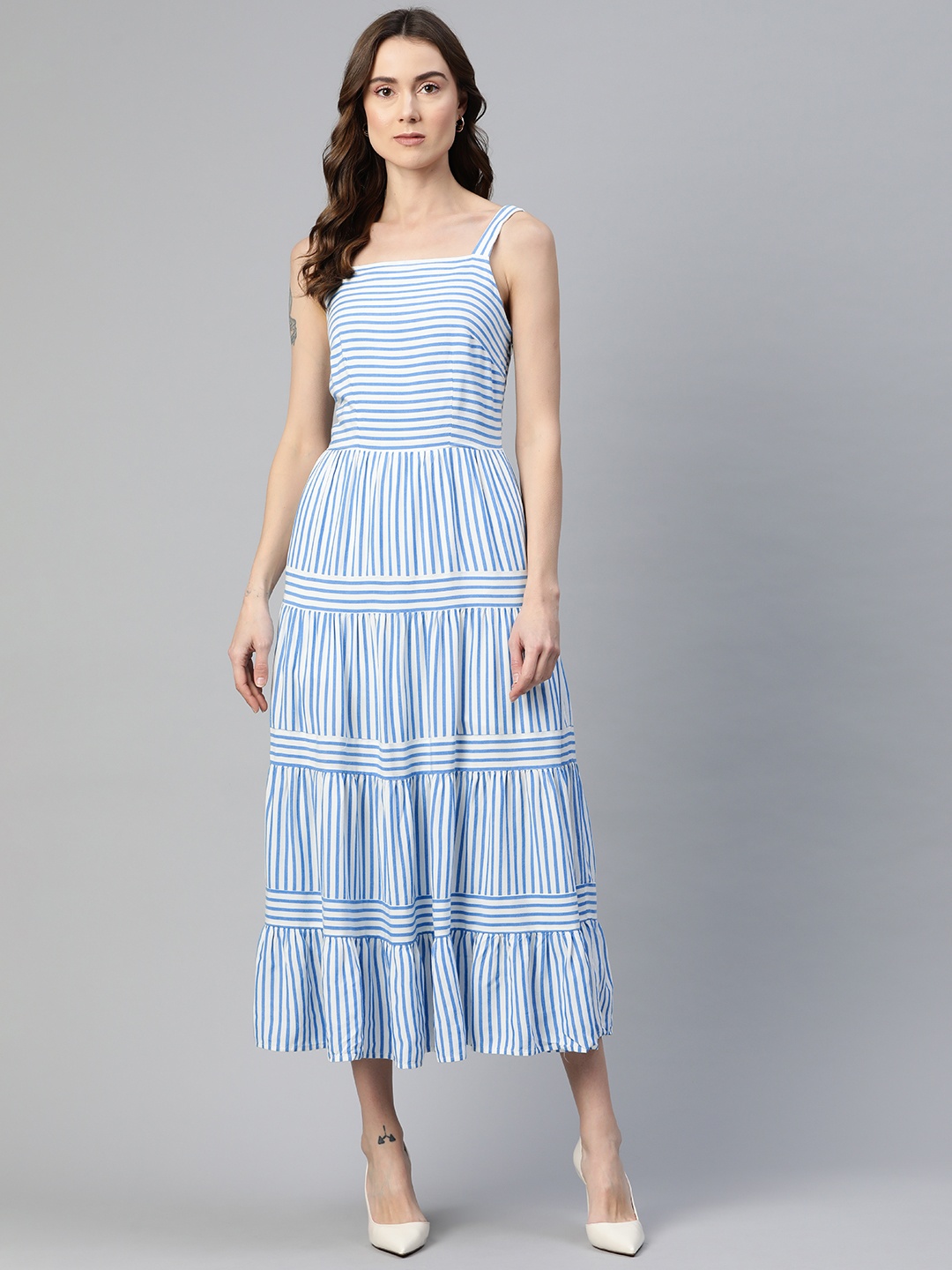 

Marks & Spencer Striped A-Line Tiered Midi Dress, White