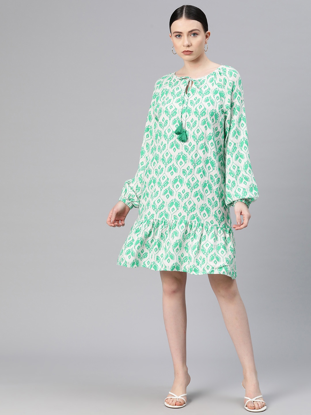 Marks & Spencer Ethnic Motifs Print A-Line Dress, Green
