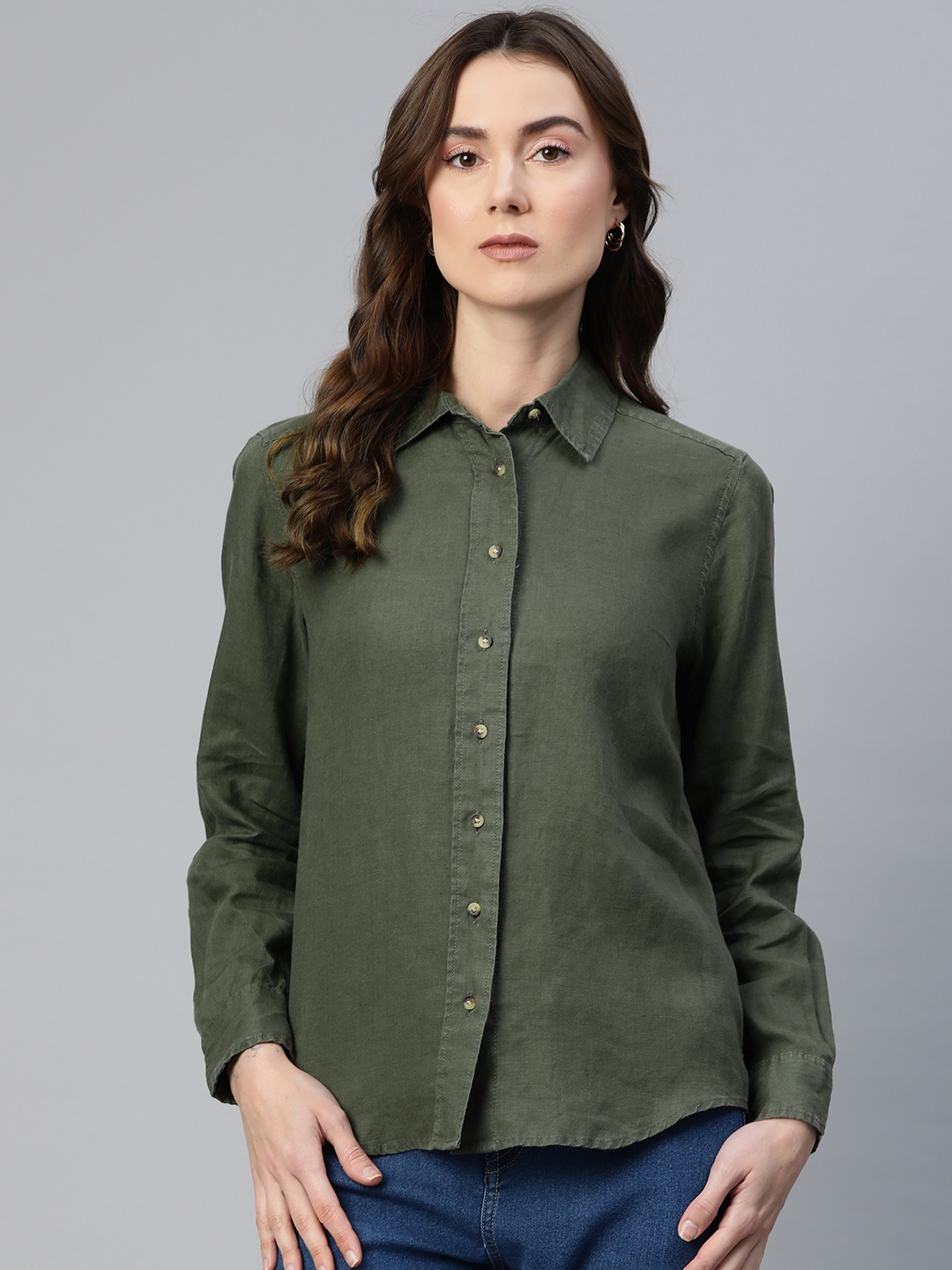 

Marks & Spencer Pure Linen Casual Shirt, Olive