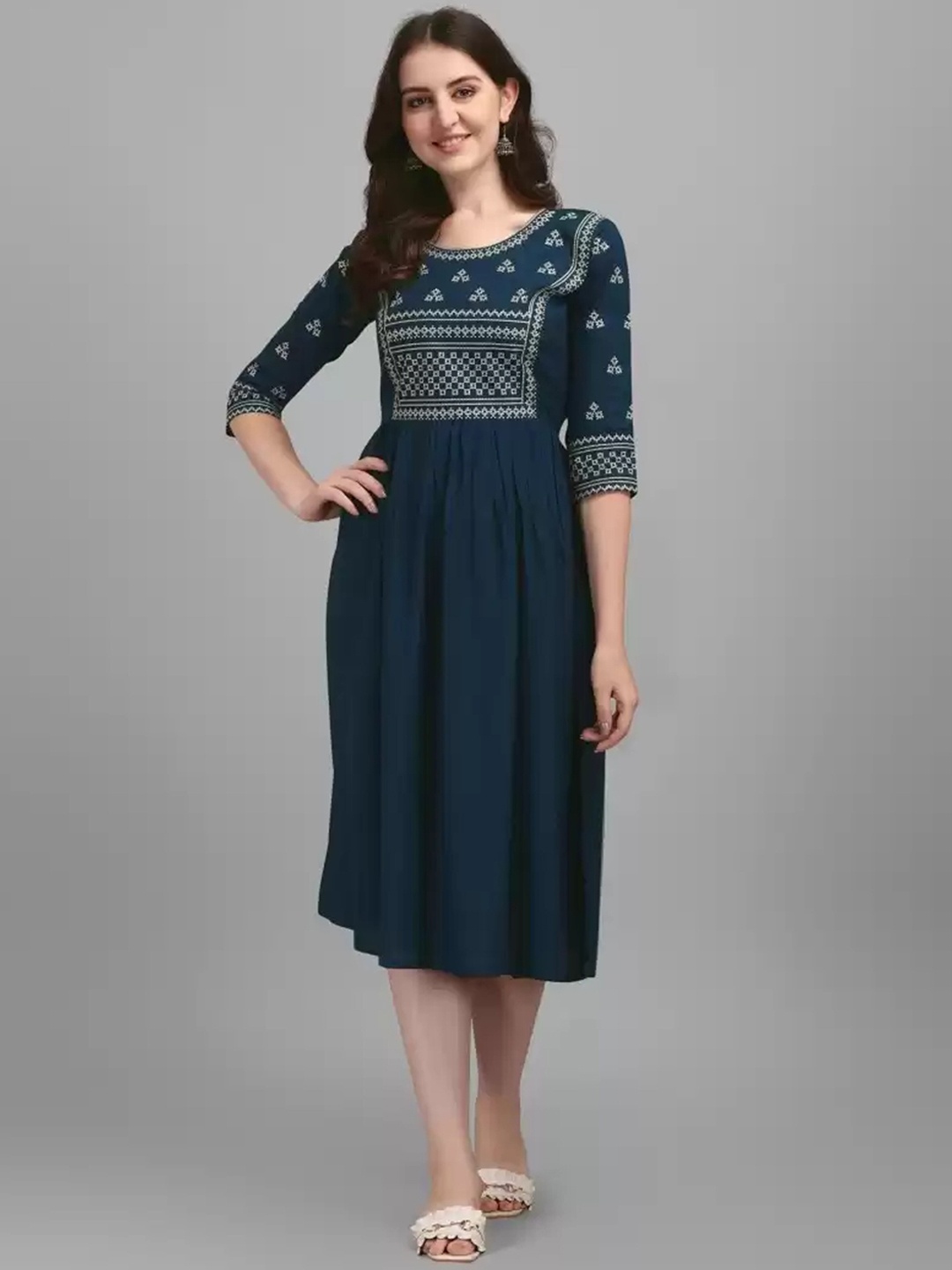 

RUHI FASHION Women Blue Yoke Design Anarkali Kurta