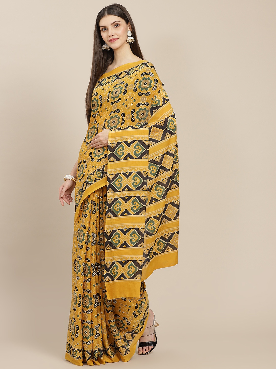 

Yufta Mustard Yellow Bandhani Printed Pure Cotton With Unstitched Blouse