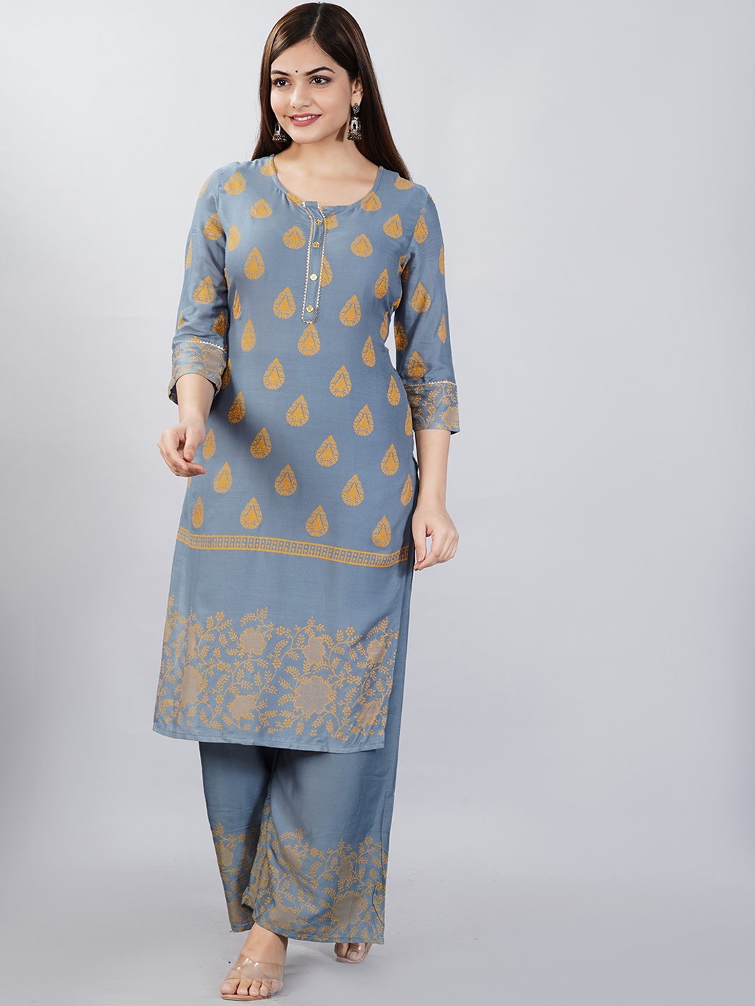 

Bachuu Women Grey Ethnic Motifs Printed Kurta with Palazzos