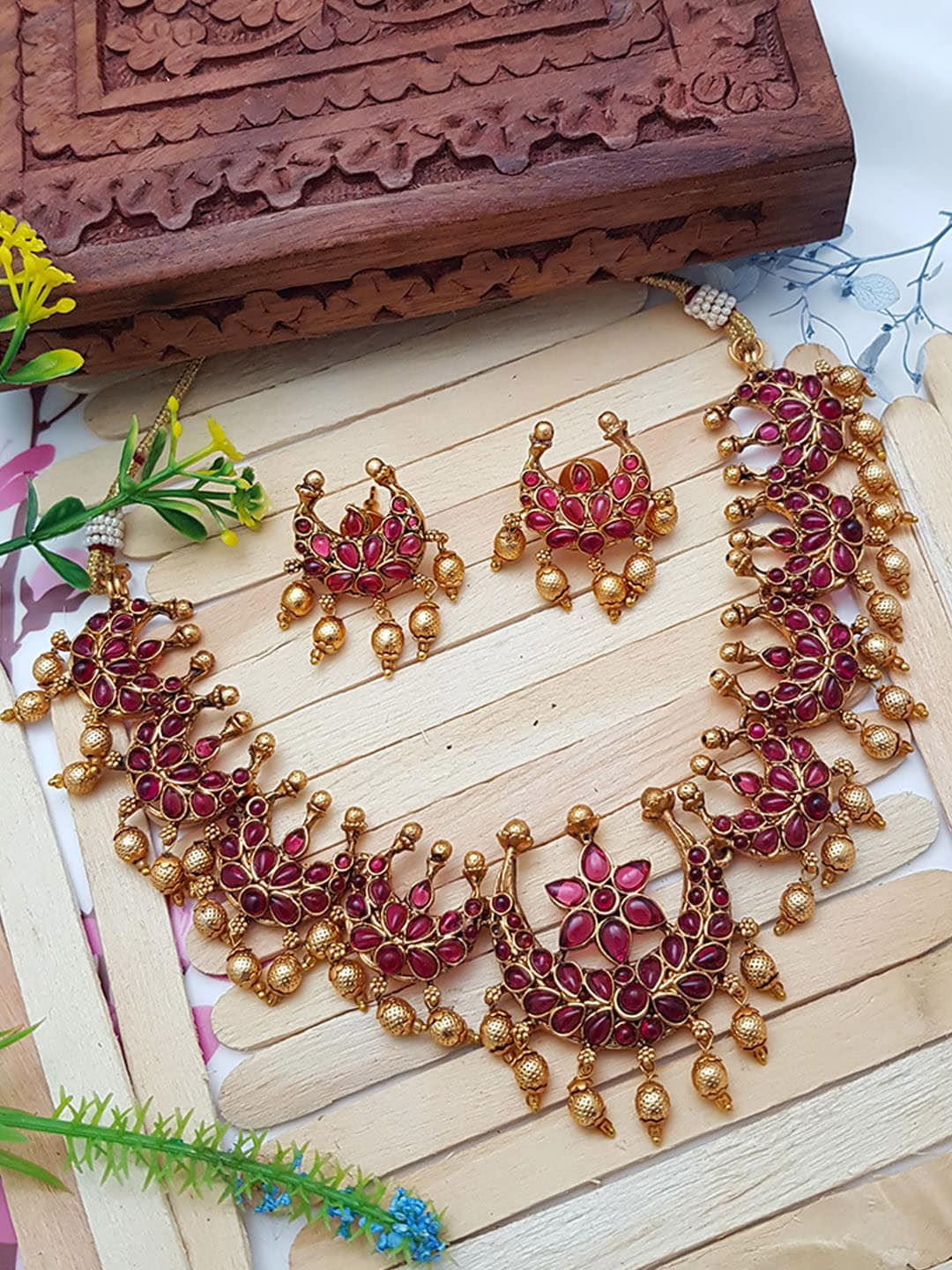 

GRIIHAM Gold-Plated Pink AD-Studded Jewellery Set
