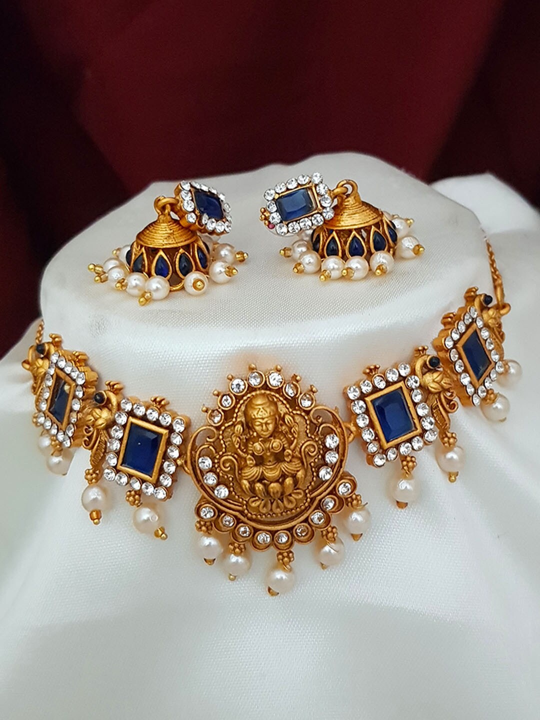 

GRIIHAM Gold-Plated Blue & White Stone-Studded Jewellery Set