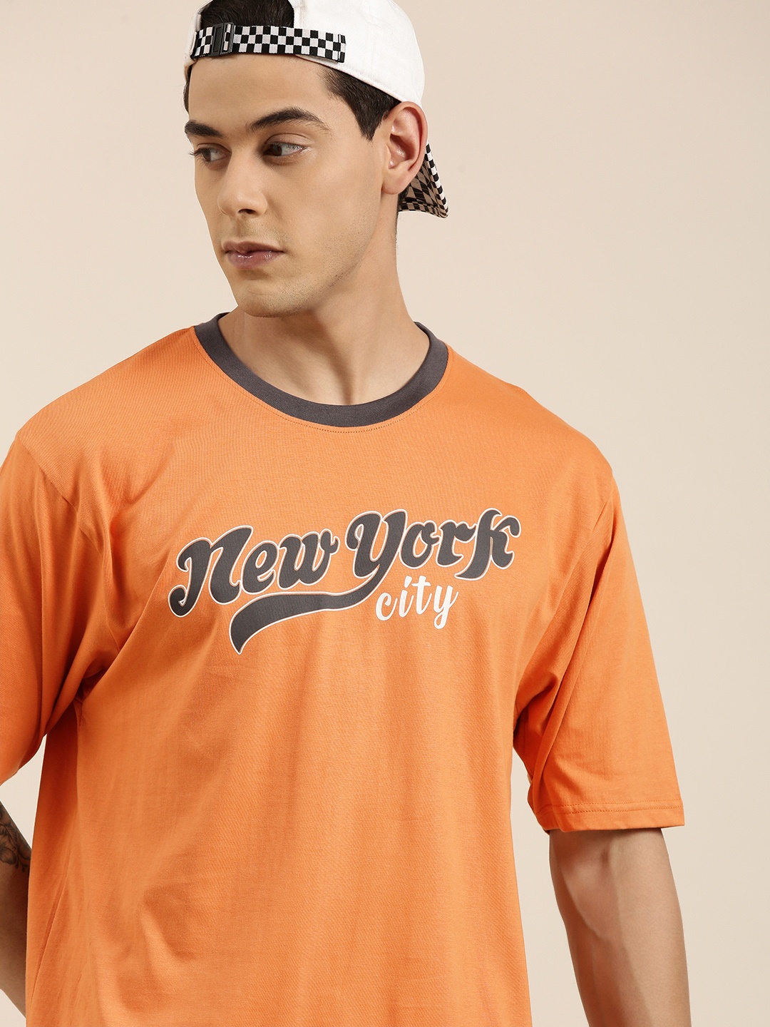 

DILLINGER Men Orange Typography Printed Pure Cotton Oversized T-shirt