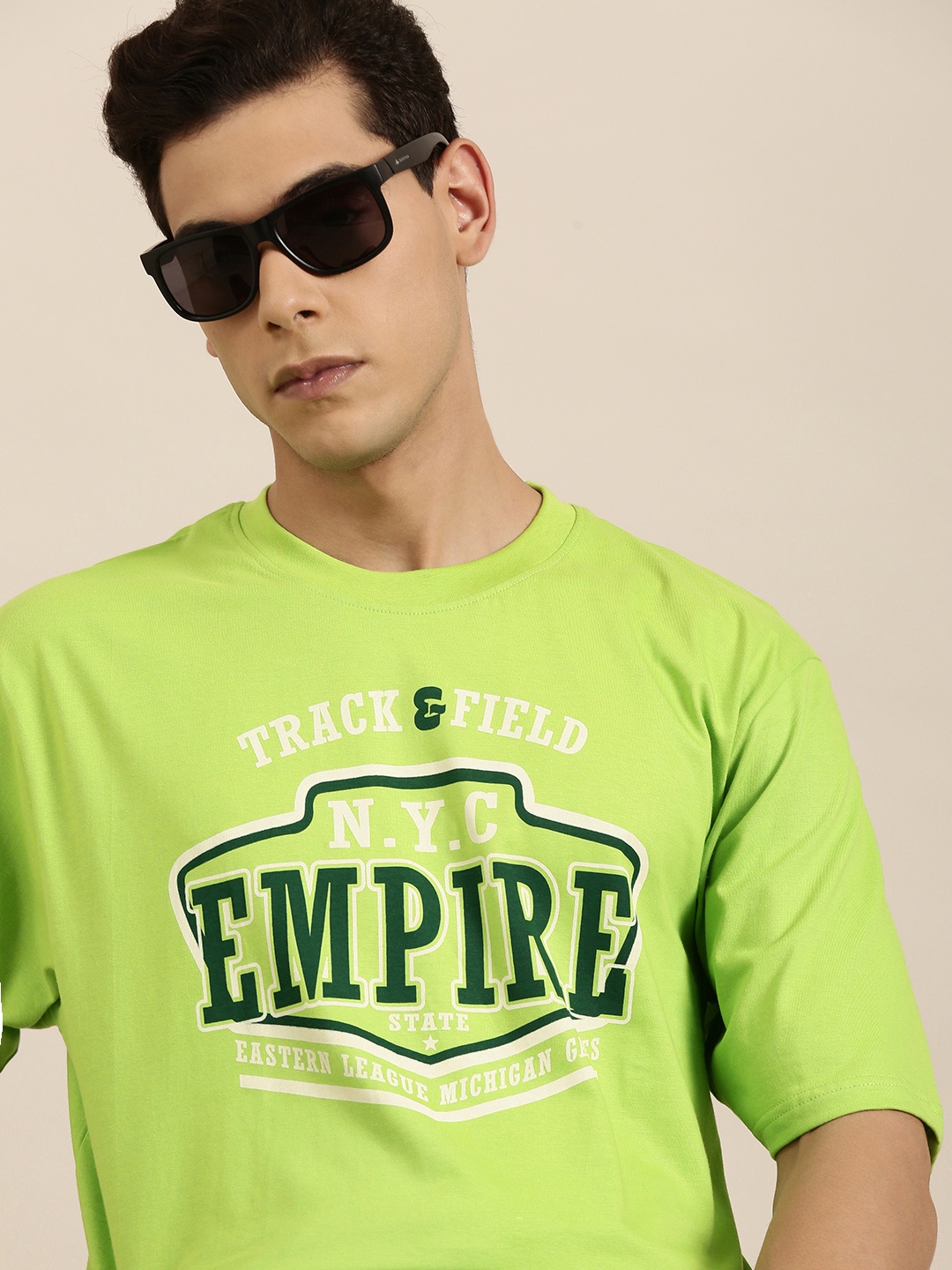 

DILLINGER Men Green Typography Printed Pure Cotton Oversized T-shirt