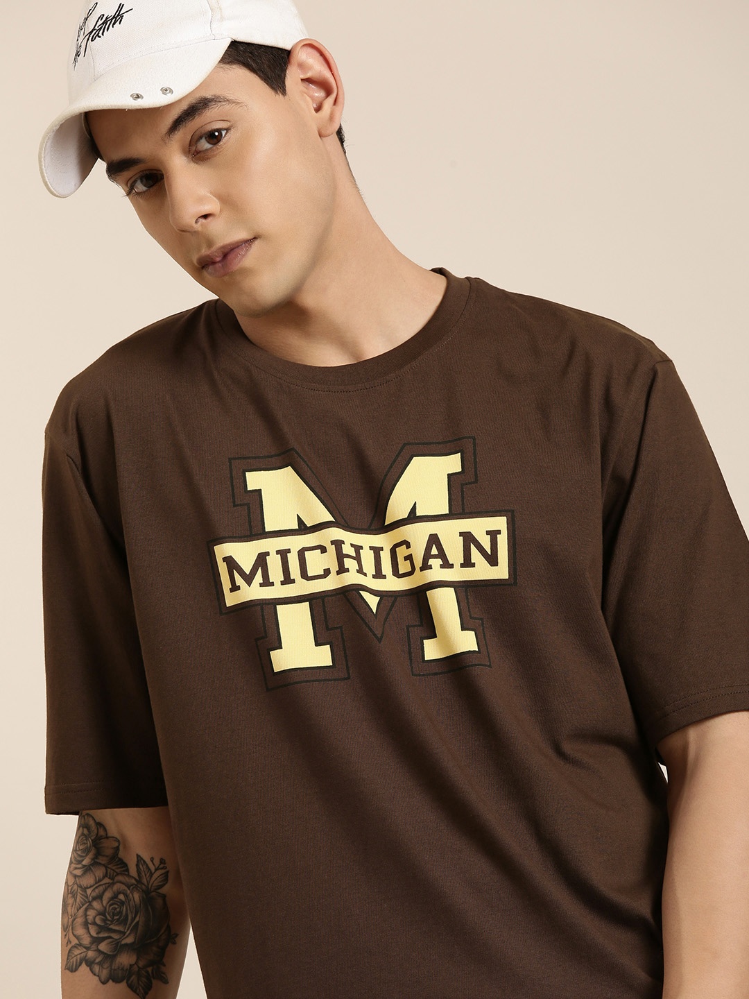 

DILLINGER Men Brown Typography Printed Pure Cotton Oversized T-shirt