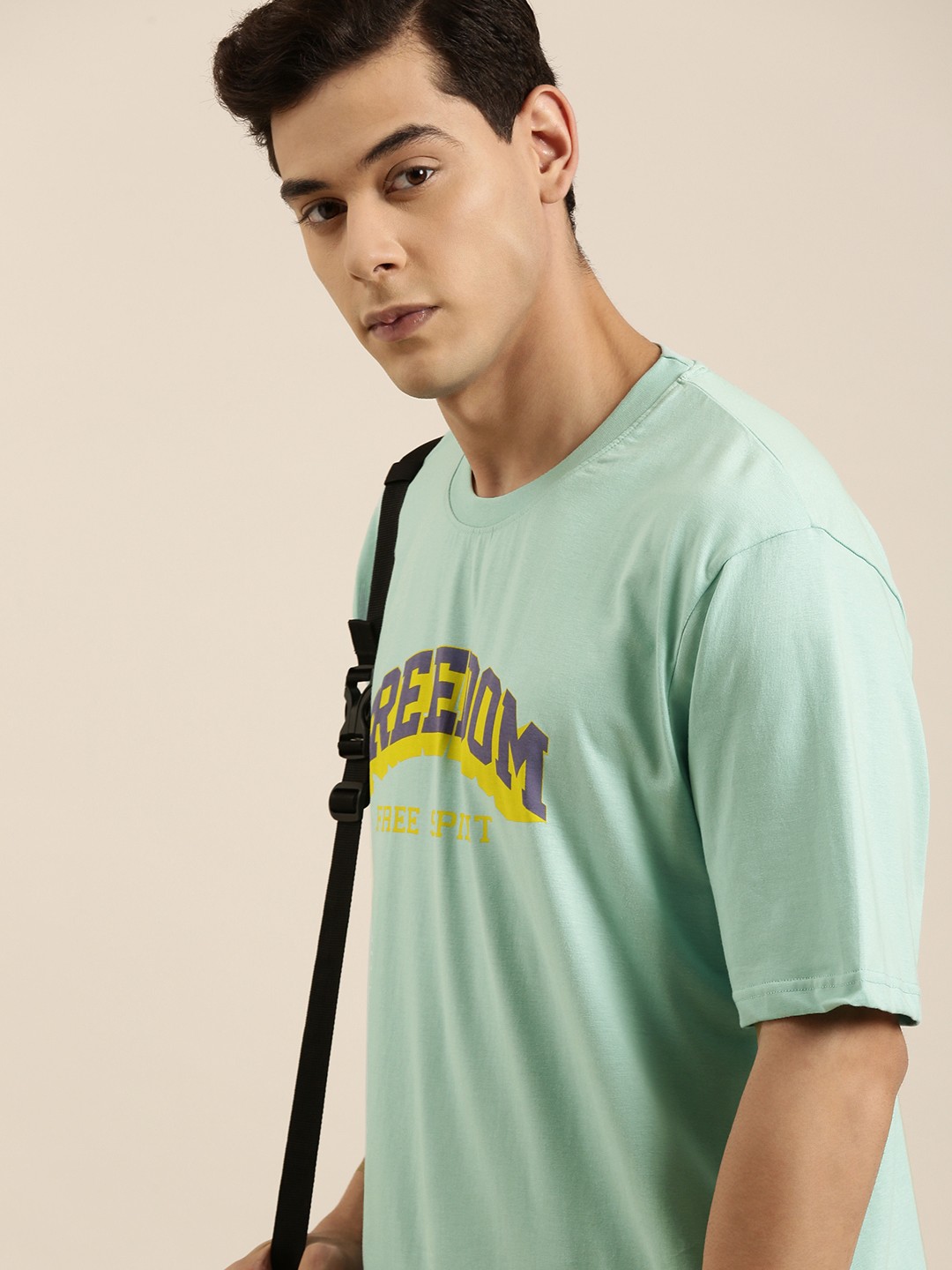 

DILLINGER Men Turquoise Blue Typography Printed Pure Cotton Oversized T-shirt