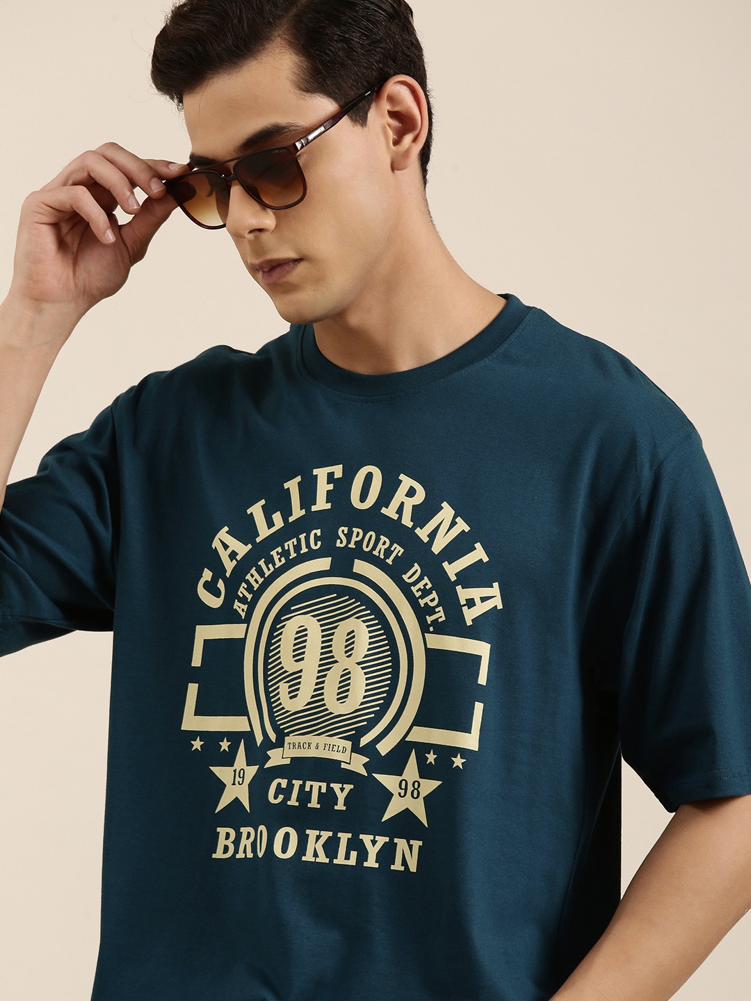

DILLINGER Men Blue Typography Printed Pure Cotton Oversized T-shirt