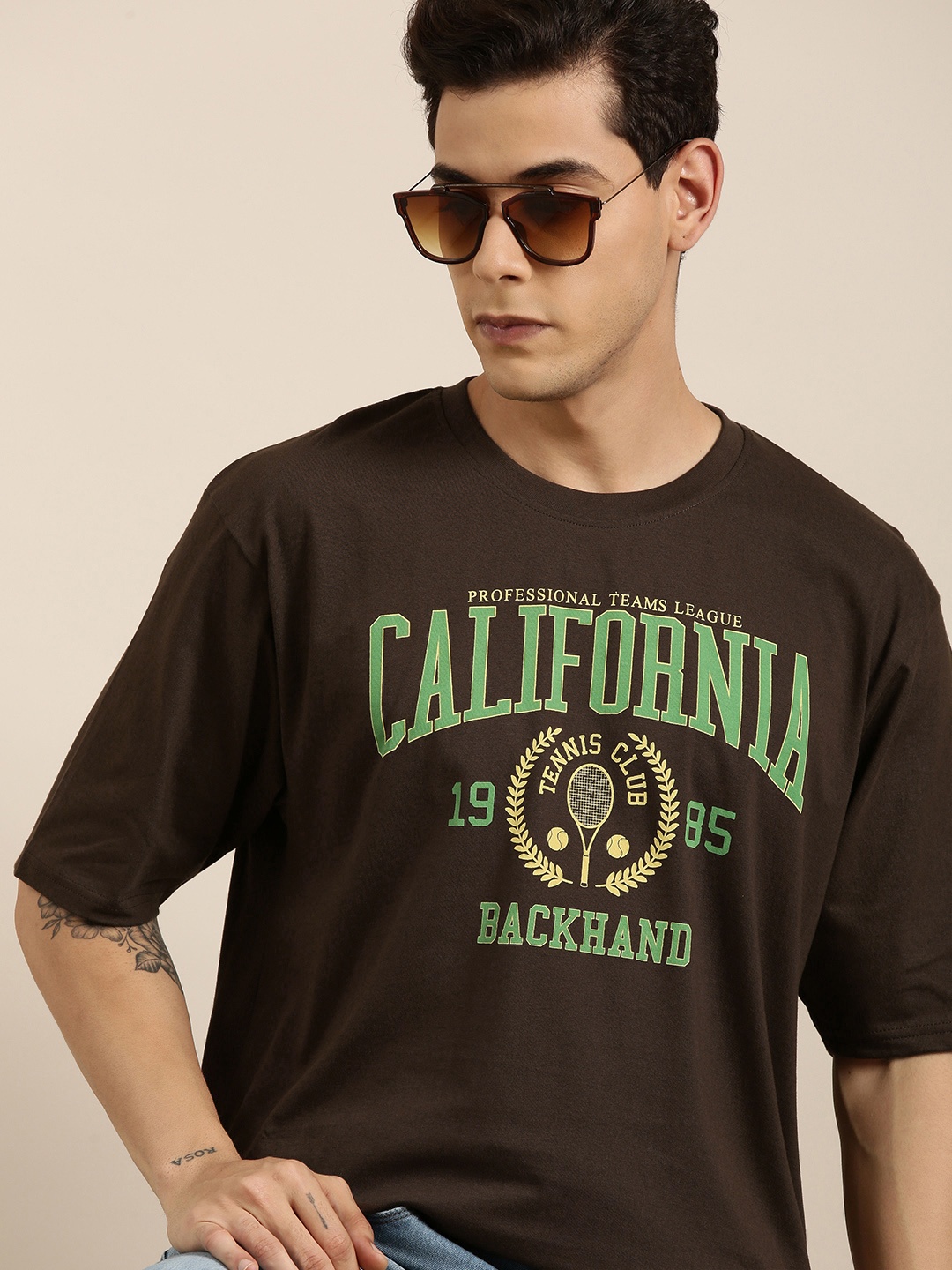 

DILLINGER Men Brown Typography Printed Pure Cotton Oversized T-shirt