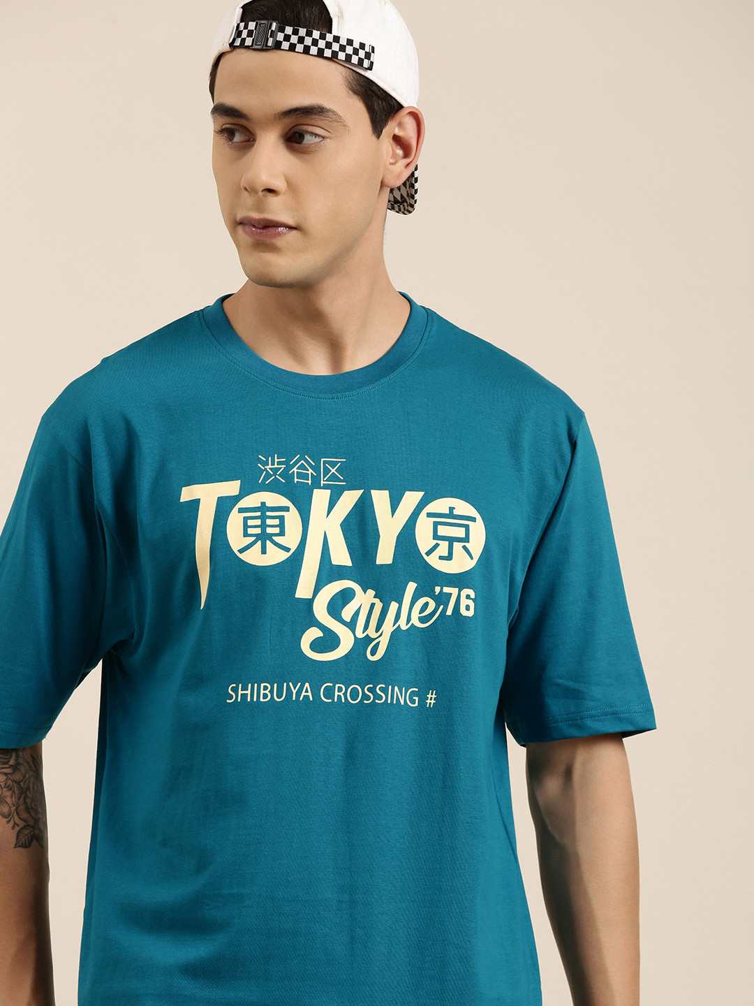 

DILLINGER Men Turquoise Blue Typography Printed Pure Cotton Oversized T-shirt