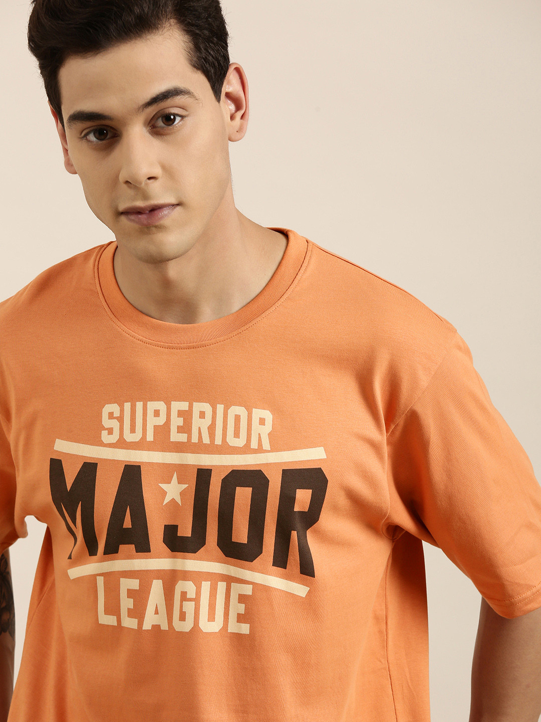 

DILLINGER Men Orange Typography Printed Pure Cotton Oversized T-shirt
