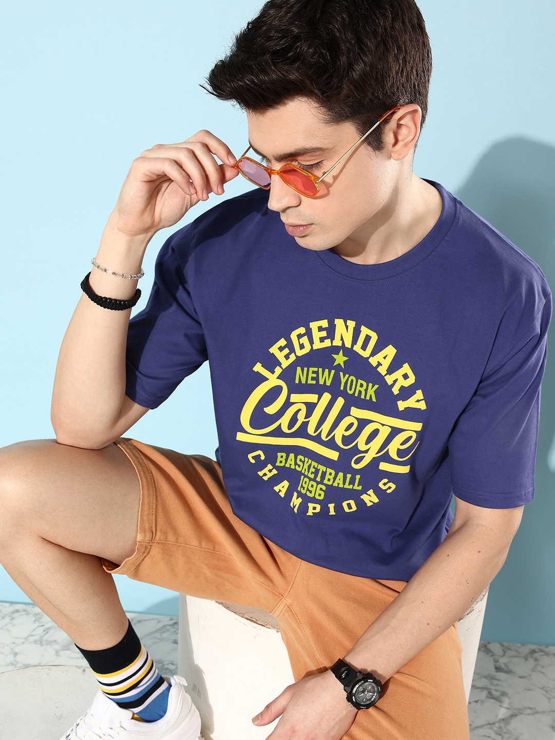 

DILLINGER Men Navy Blue Typography Printed Pure Cotton Oversized T-shirt