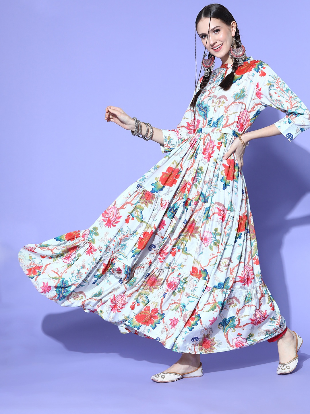 

ZOLA Women Stylish Blue Art Silk Swirling Volume Kurta