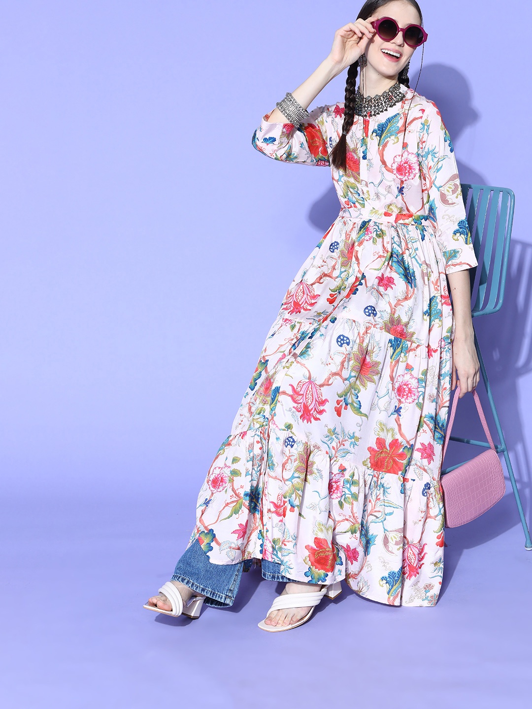 

ZOLA Women Classic Off-White Art Silk Swirling Volume Kurta