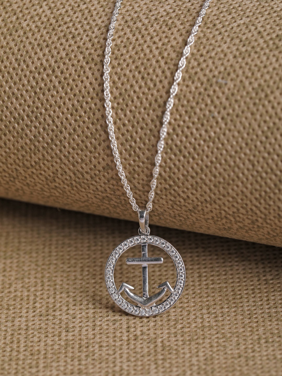 

Clara Women 92.5 Sterling Silver Rhodium-Plated CZ-Studded Pendant With Chain