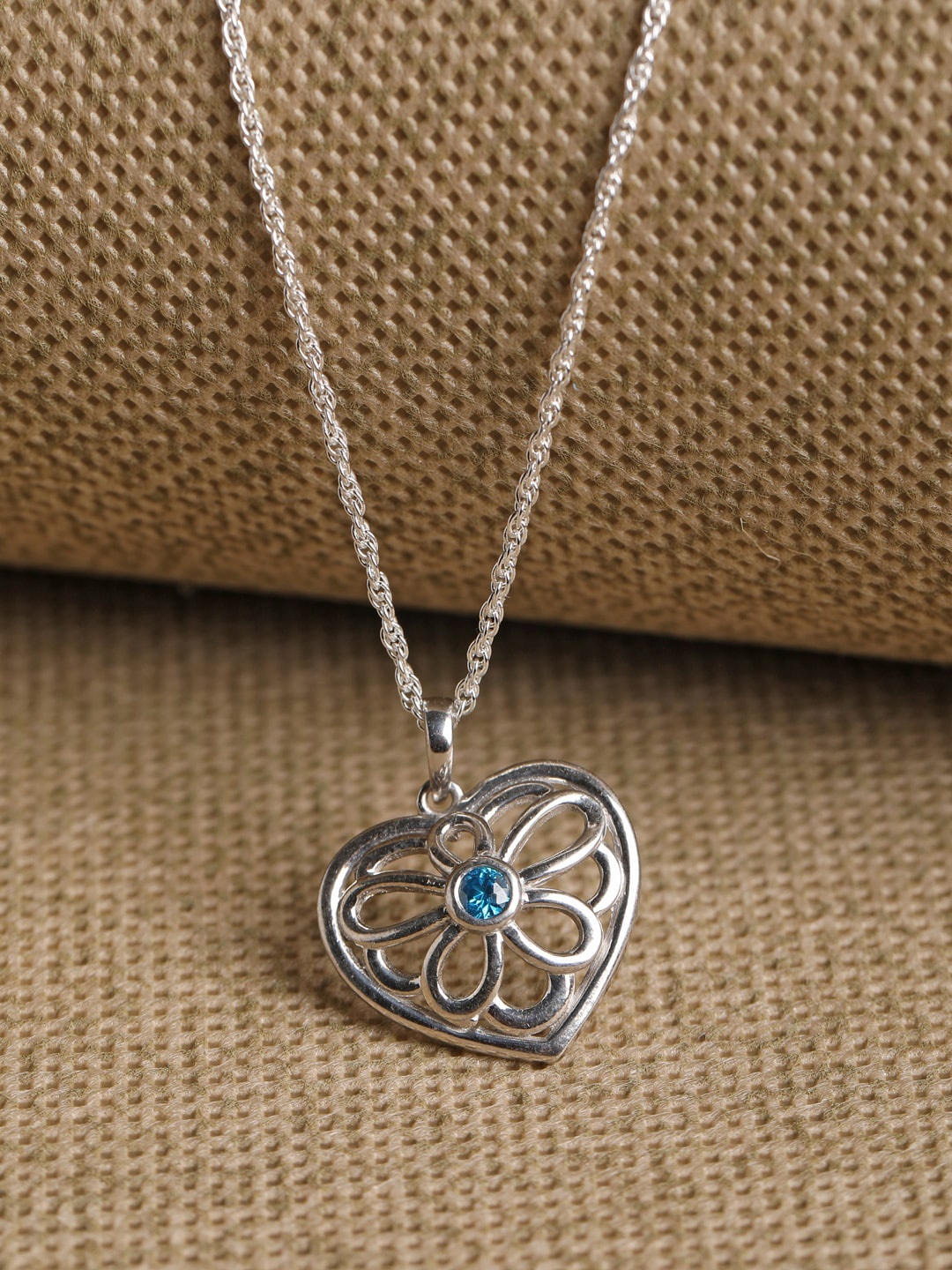 

Clara Sterling Silver Rhodium-Plated Blue Heart-Shaped Chain Pendant