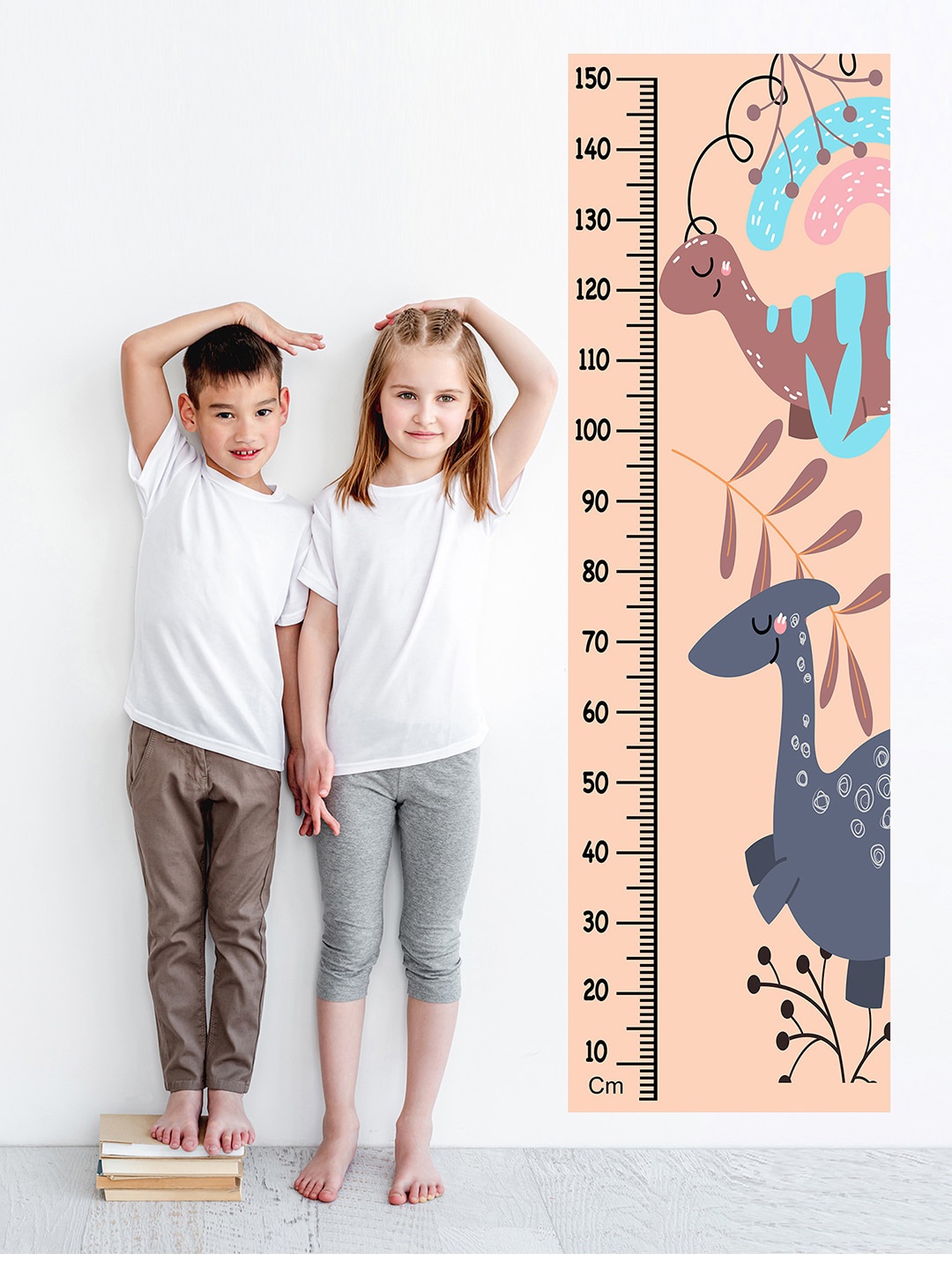 

WENS Peach Colored & Brown Printed Cool Dino Height Chart Wall Decal