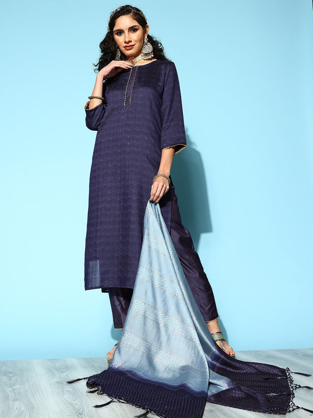 

Tikhi Imli Women Navy Blue Gotta Patti Kurta with Trousers & With Dupatta