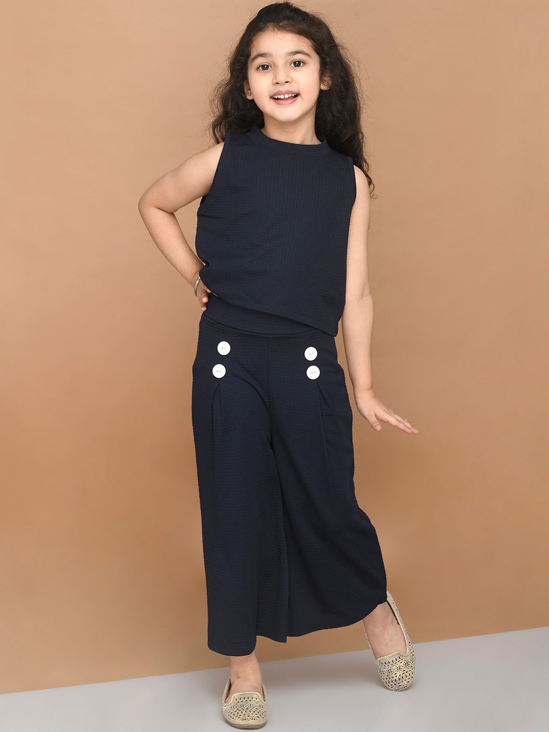 

LilPicks Girls Navy Blue & White Top with Palazzos