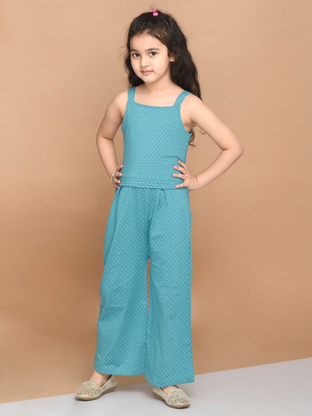 

LilPicks Girls Blue & White Printed Basic Jumpsuit