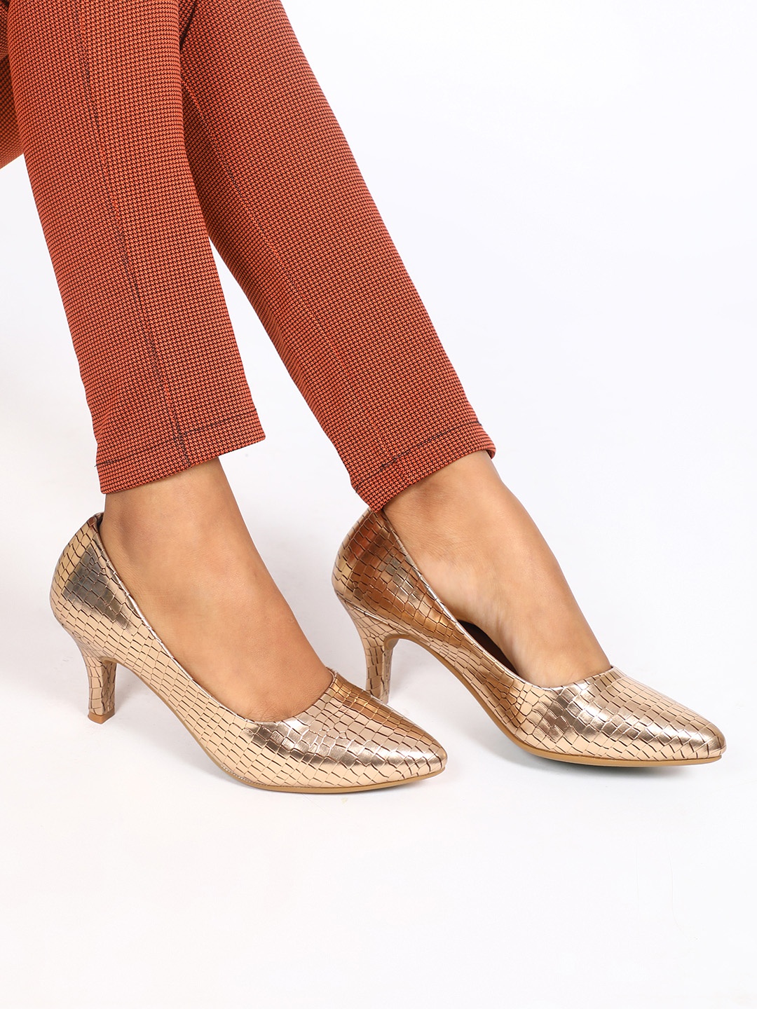 

Marc Loire Copper-Toned Textured PU Party Kitten Pumps