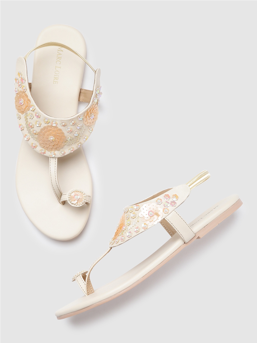 

Marc Loire Women Cream-Coloured Embellished Ethnic One Toe Flats