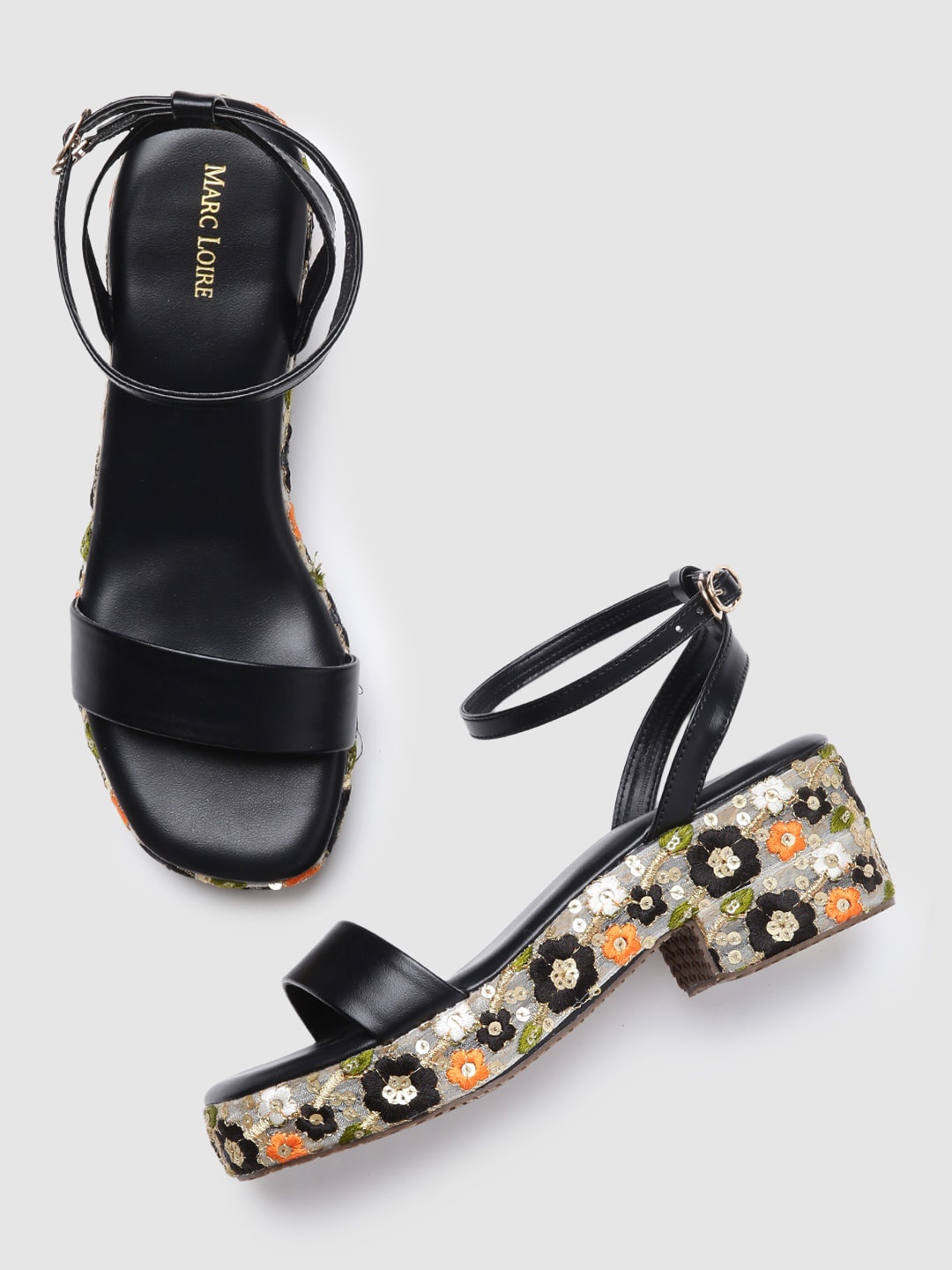 

Marc Loire Black Printed PU Work Platform Sandals