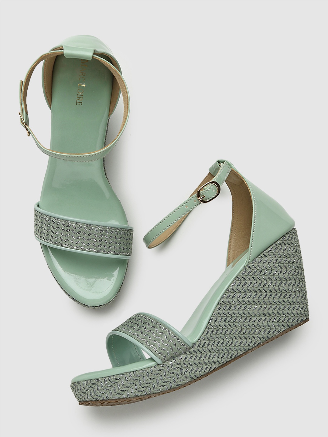 

Marc Loire Green PU Work Wedge Sandals
