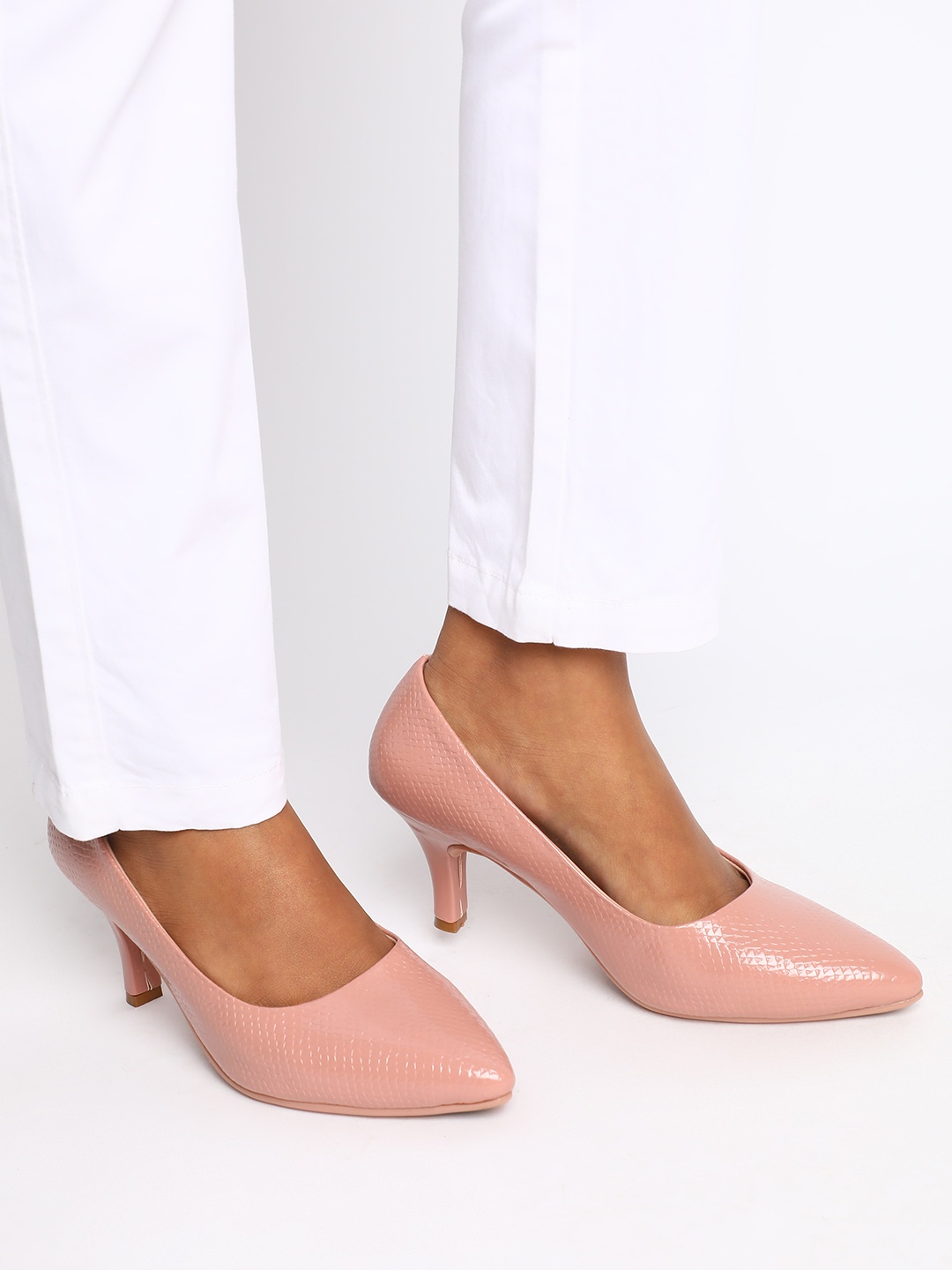 

Marc Loire Nude-Coloured Textured PU Work Kitten Pumps with Laser Cuts