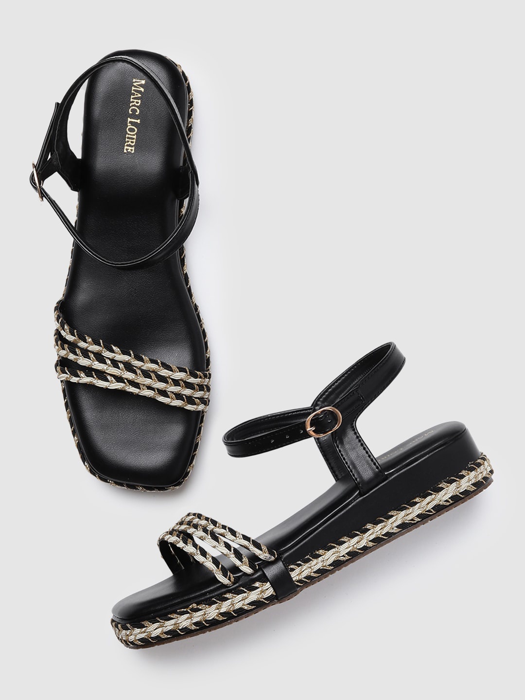 

Marc Loire Black PU Work Flatform Sandals