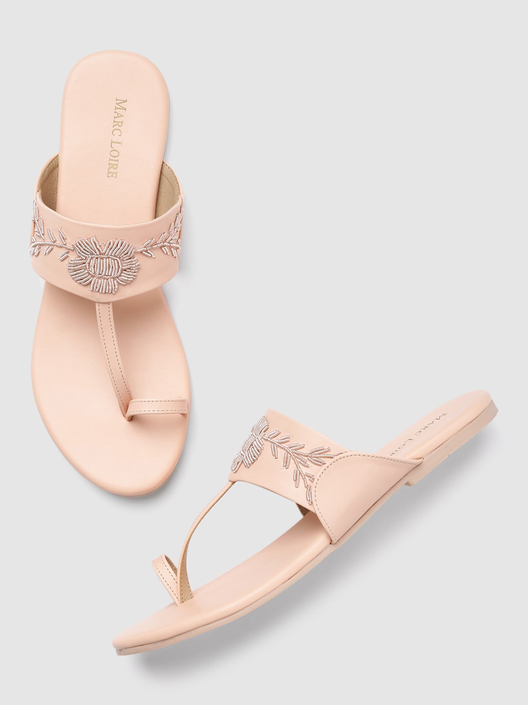 

Marc Loire Women Peach-Coloured Ethnic One Toe Flats with Laser Cuts