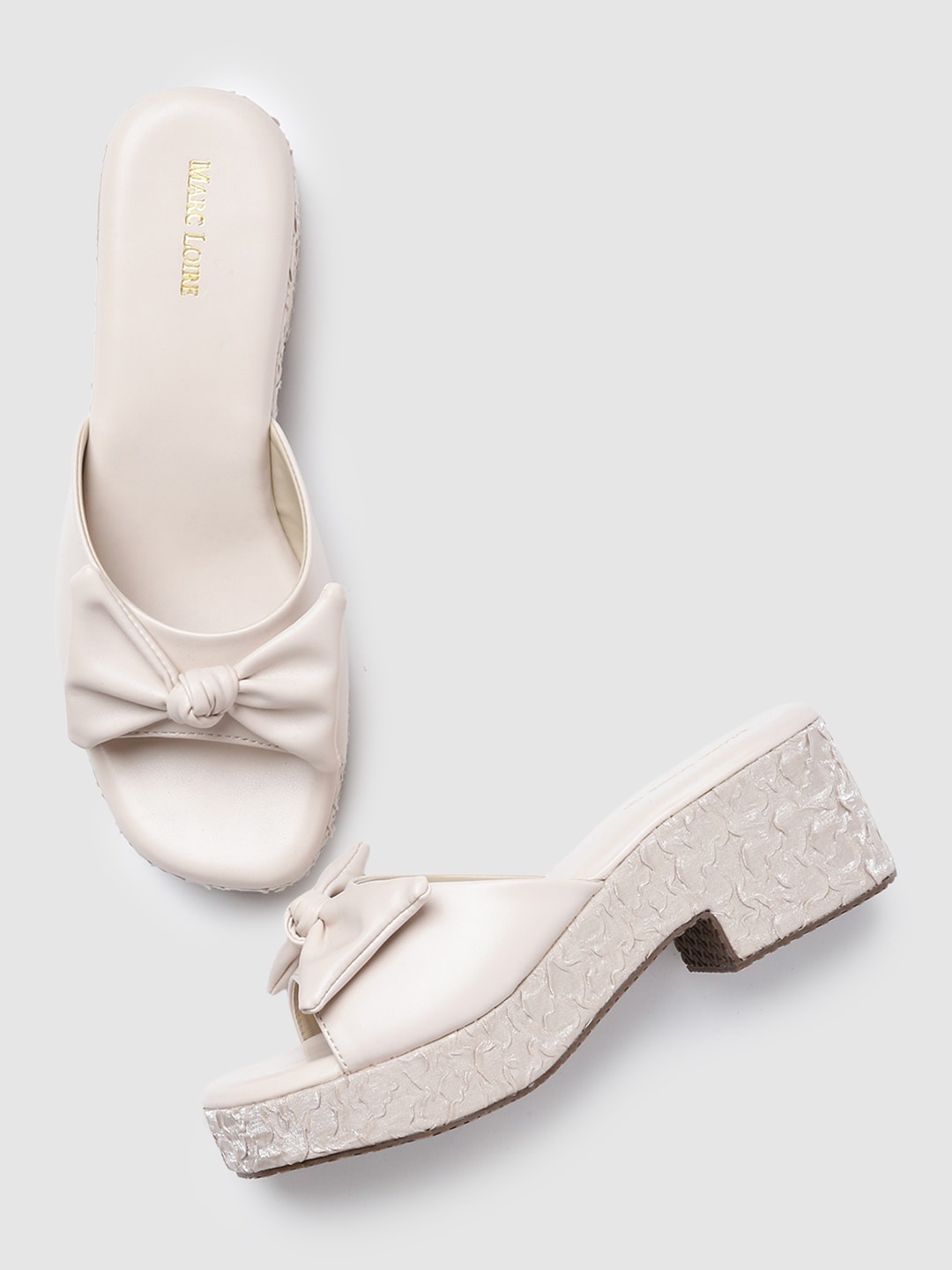 

Marc Loire Cream-Coloured PU Work Flatform Sandals with Bows