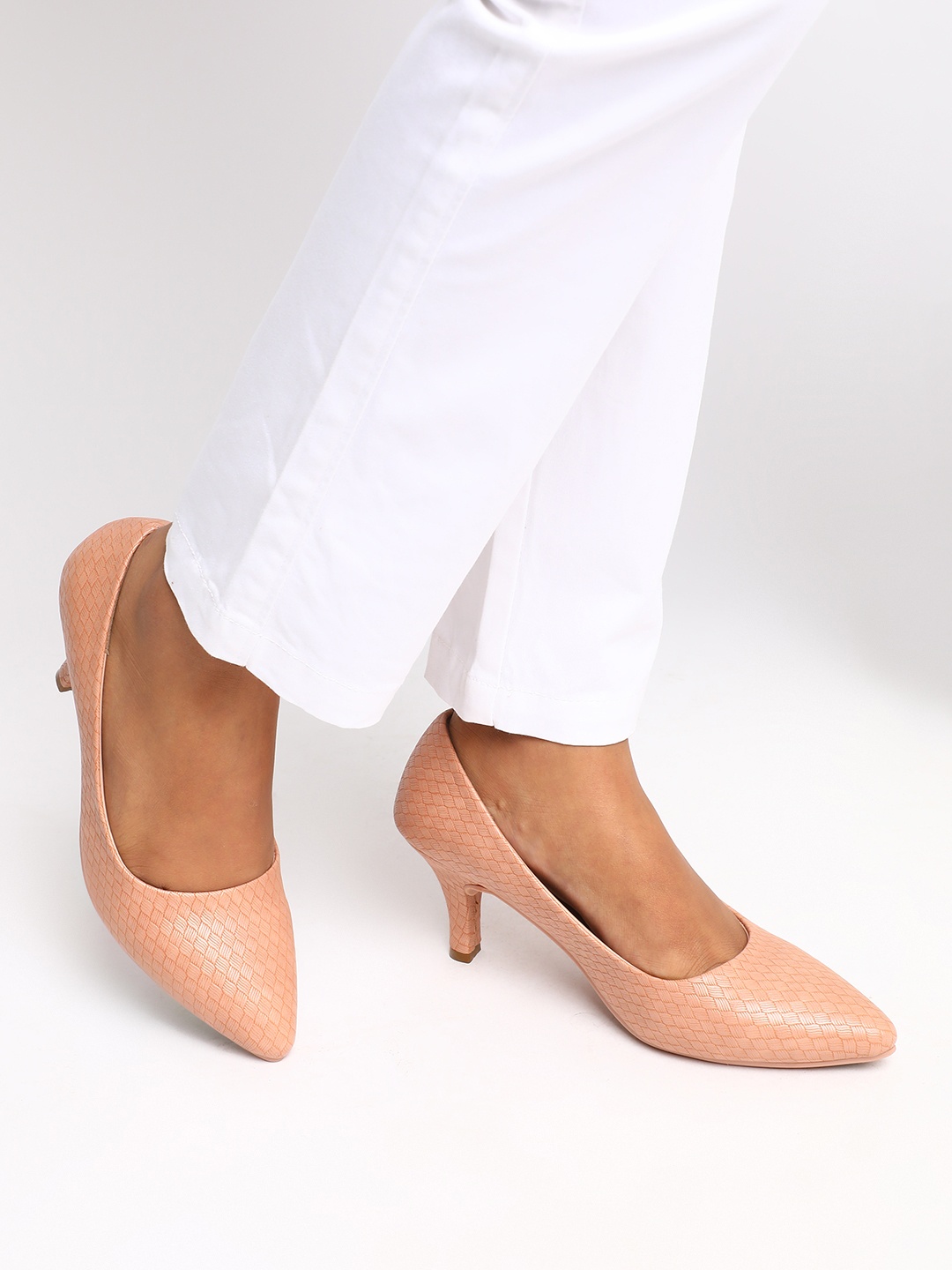 

Marc Loire Nude-Coloured Textured PU Work Kitten Pumps