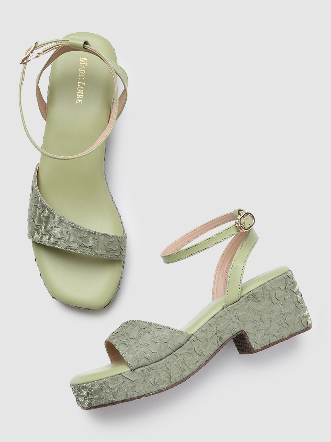 

Marc Loire Olive Green PU Work Platform Sandals