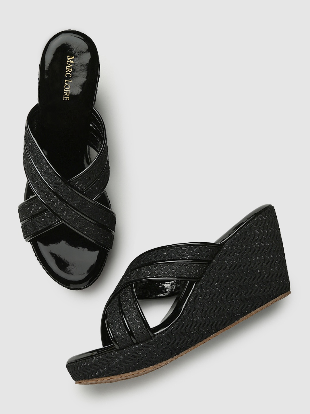 

Marc Loire Black PU Work Wedge Sandals