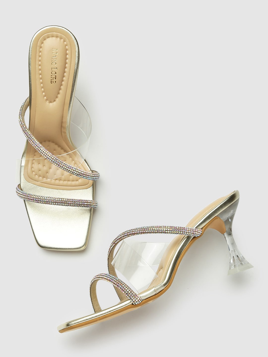 

Marc Loire Gold-Toned Embellished PU Party Peep Toes