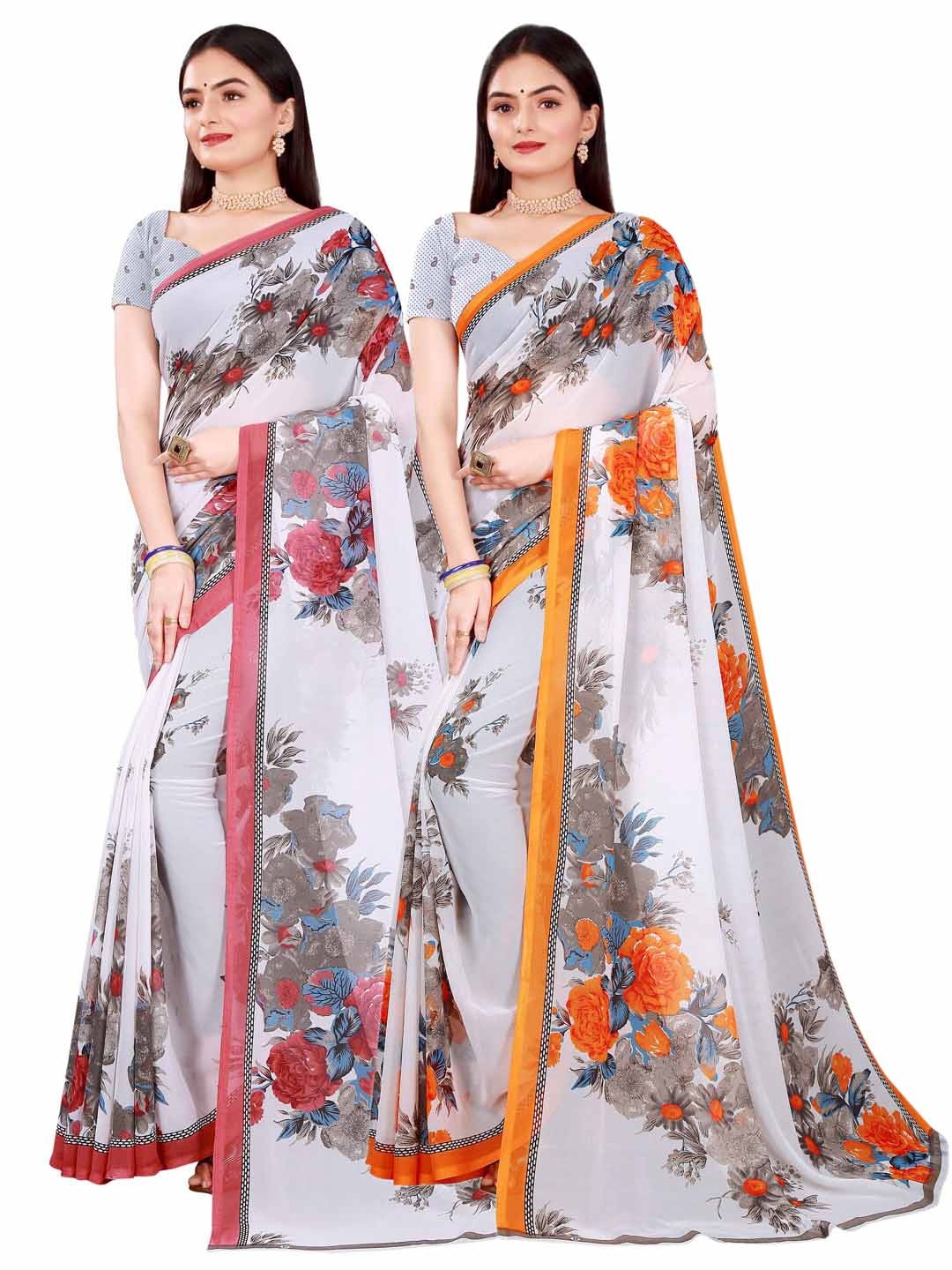 

Florence White & Pink Pure Georgette Saree