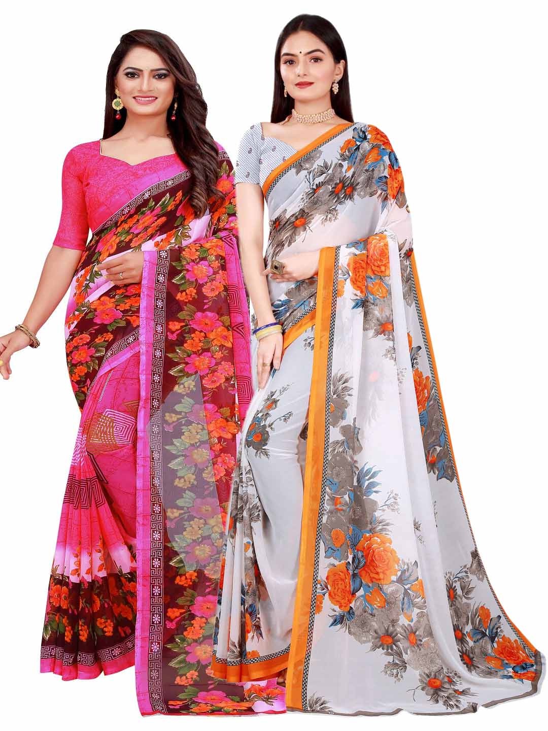 Florence White & Pink Pure Georgette Saree