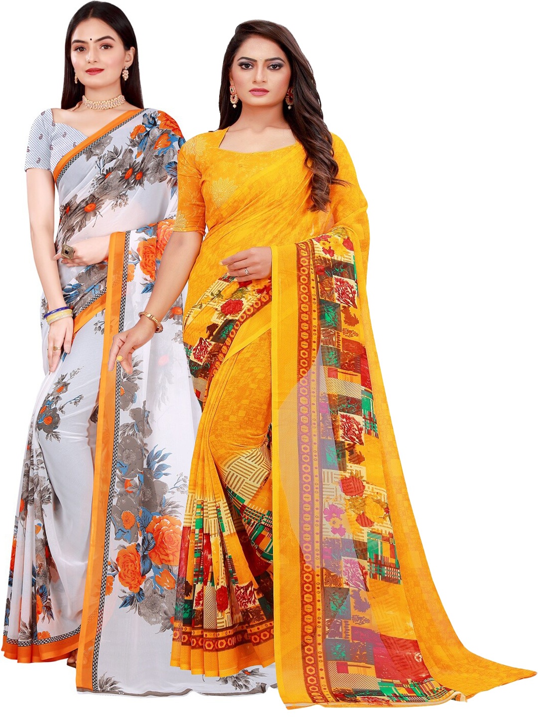 

Florence White & Yellow Pure Georgette Saree